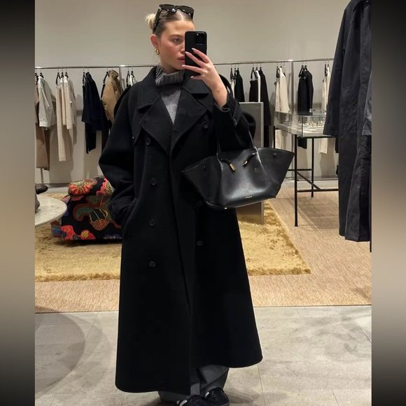 Pea coat long black belted winter fall women’s button - Picture 7 of 7